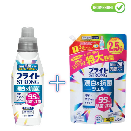 Lion Bright Strong gels balinātājs noturīgiem traipiem ar antibakteriālu efektu 510ml + pildviela 1200ml