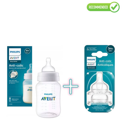 Philips Avent SCY103/01 Pretkoliku barošanas pudelīte + SCY763/02 Pretkoliku silikona knupīši