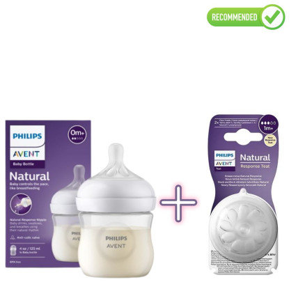 Philips Avent SCY900/01 Natural Response barošanas pudelīte + SCY963/02 silikona knupīši